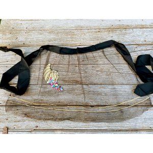 Vintage Hostess Net Half Apron Cornucopia with fruit buttons